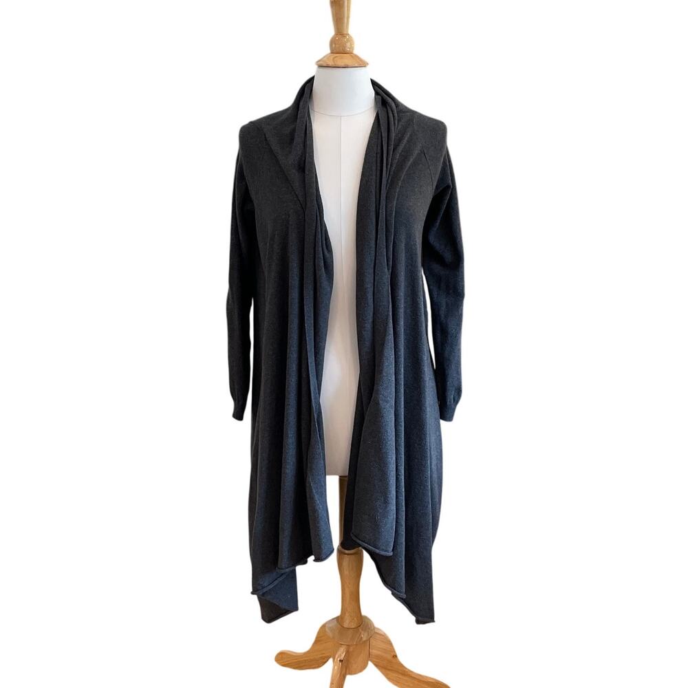 Moda International Charcoal Gray Cotton Cashmere Open Front Wrap Cardigan, M